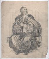 Muhits Sándor (1882-1956): Fohász. Ceruza, pauszpapír, jelzés nélkül, kissé sérült, 33×27 cm