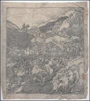 Muhits Sándor (1882-1956): Vonulás. Ceruza, pauszpapír, jelzés nélkül, sérült, 32×28,5 cm