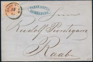 1856 3kr MP levélen "ÖDENBURG" - "RAAB"