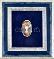 Hollóházi Szász Endre mini plakett 6x4cm, bársonyra applikálva, keretezve, 23x20cm