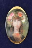 Hollóházi Szász Endre mini plakett 6x4cm, bársonyra applikálva, keretezve, 23x20cm