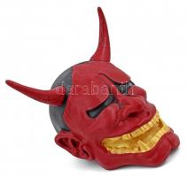 Tradicionális japán hannya maszk, ragasztott szarvakkal, 3D-s nyomtatott, festett,16,5x19 cm