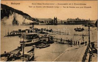 Budapest, Erzsébet híd, Dunai látkép gőzhajókkal