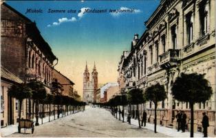 1918 Miskolc, Szemere utca a Mindszenti templommal. Orosz Ferenc kiadása (EK)