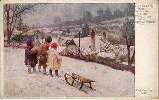 Dort ist unser Haus / Children with sled, winter sport. B.K.W.I. Nr. 2454. s: K. Feiertag (EK)