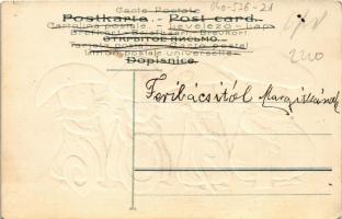 1906 Boldog Újévet! / New Year greeting art postcard with mushrooms. Emb. litho