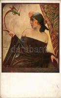 Lady art postcard. B.K.W.I. N. 276-1. s: Manasse (szakadás / tear)