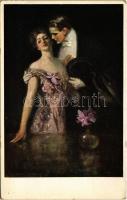 Lady art postcard, romantic couple. M. Munk Wien Nr. 742E (EK)