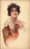 Italian lady art postcard. 152-1. (lyuk / pinhole)