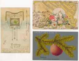 32 db RÉGI dombornyomott motívum képeslap vegyes minőségben, sok litho és hosszú címzéses / 32 pre-1...