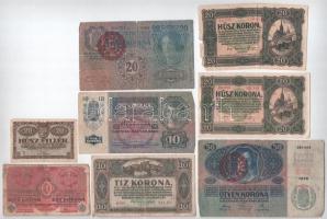 1913-1920. 20f-50K (8db) közte 2db piros "MAGYARORSZÁG" felülbélyegzéssel T:III,III-