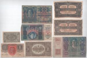 1913-1920. 20f-50K (8db) közte 2db piros "MAGYARORSZÁG" felülbélyegzéssel T:III,III-