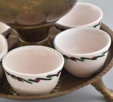 Török réz teaedény 6 porcelán pohárral 30 cm