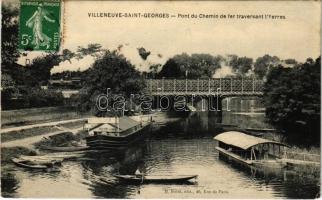 Villeneuve-Saint-Georges, Pont du Chemin de fer traversant lYerres / railway bridge, ferry (EK)