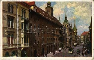 1918 Graz, Landhaus und Herrengasse / street, tram (EB)