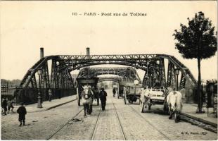 Paris, Pont rue de Tolbiac / bridge, horse-drawn carriages, tram