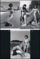 cca 1935 Tengerparti naturisták, 3 db mai nagyítás egy műgyűjtő hagyatékából, jelzés nélkül, 15x10 cm