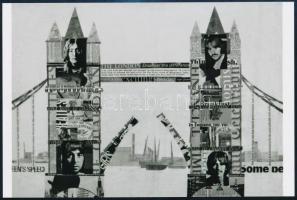 cca 1970/2022 London nevezetességei: a Tower-híd és a Beatles együttes, egy korabeli kollázsról készült fotó, mai nagyítás, jelzés nélkül, 10x15 cm
