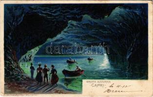 1908 Capri, Grotta Azzurra / Blue Grotto, sea cave. litho (small tear)