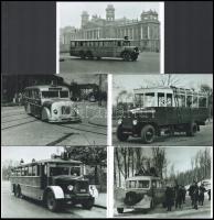 Autóbuszok, eltérő időben és különböző helyszíneken készült felvételek, 5 db mai nagyítás Fekete György budapesti fényképész gyűjteményéből, jelzés nélkül, 10x15 cm