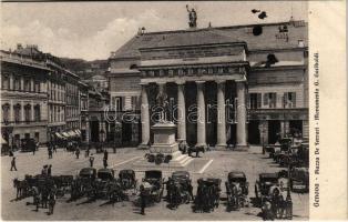 Genova, Genoa; Piazza de Ferrari, Monumento G. Garibaldi / square, monument, horse-drawn carriages
