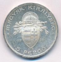 1938. 5P Ag "Szent István" T:1-,2 patina, kis ph. Adamo P8.1