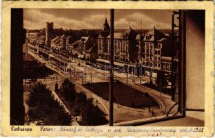 1951 Debrecen, Ferenc József út látképe a református nagytemplomtorony ablakából (EB)