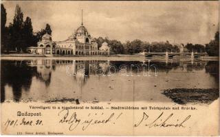 1901 Budapest XIV. Városligeti tó a tópalotával és híddal. Ganz Antal 111. (vágott / cut)