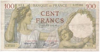 Franciaország 1942. 100Fr T:III szakadások, tűlyuk  France 1942. 100 Francs C:F tears, needle hole Krause 94