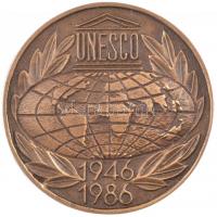 1986. UNESCO 1946-1986 / Magyar UNESCO Bizottság kétoldalas Br emlékérem (74mm) T:1,1- kis patina