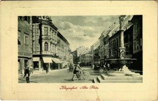 Klagenfurt am Wörthersee, Alter Platz, Sparkasse, Kleiderhaus, Buchdruckerei / square, sabings bank, shops. W.L. Bp. 1918. M. Neumann (EK)