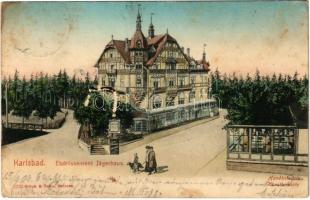 1904 Karlovy Vary, Karlsbad; Etablissement Jägerhaus / hotel, restaurant (surface damage)