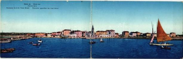 1914 Fazana, Fasana; Isola Brioni / Brijuni. 2-tiled folding panoramacard + "K.U.K. KRIEGSMARINE SMS RADETZKY"