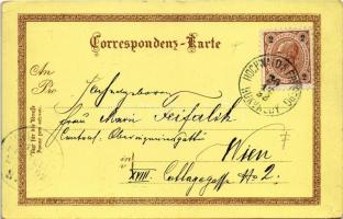 1898 (Vorläufer) Hukvaldy, Hochwald; Ruine, Burgtor / castle ruins, castle gate, deer. Art Nouveau, ...