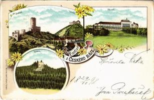 1898 (Vorläufer) Cesky ráj, Bohemian Paradise; Zebrák, Tocník, Zbiroh, Valdek / castles. Lit. Th. Böhm. Art Nouveau, floral, litho (worn corners)