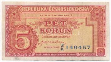 Csehszlovákia 1945. 5K három darab perforált lyukkal &quot;ZK140457&quot; T:III Czechoslovakia 1945. 5 Korun with three perforated hole &quot;ZK140457&quot; C:F Krause P#59