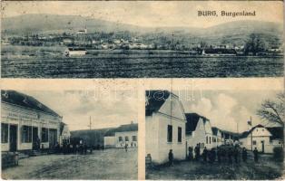 1932 Pinkaóvár, Burg (Sámfalva, Hannersdorf); Strasse, Georg Gabriel Gastwirt und Schmiedtmeister, Julius Graf. Franz Mörtl Fotogr. / utca, Vendéglő és kovácsmester, üzlet / street, restaurant, shop, blacksmith (EK)