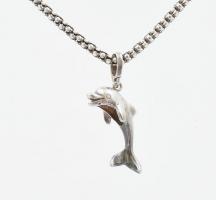 Ezüst(Ag) fantáziaszemes nyaklánc delfin függővel, jelzett, h: 42 cm, 2,7×1,3 cm, nettó: 6,2 g