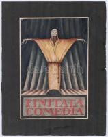 Jelzés nélkül: Finita la comedia, art deco rajz (feltehetően könyvborító terve), 1925-30 körül. Ceruza, akvarell, papír, papírra kasírozva, 23,5×16 cm
