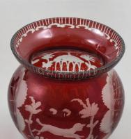 3 db metszett rubin üveg emléktárgy XIX. sz. vége. - vadászati jelentekkel 16 cm-ig