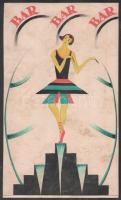 Jelzés nélkül: Bar bar bar (táncosnő). Akvarell, ceruza, tus, papír, papírra kasírozva. Art deco raj...