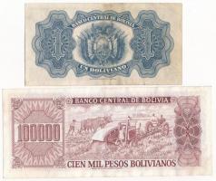 Bolívia 1928. 1B "B6 071042" + 1984. 100.000B "33139785 B" T:III az egyiken folt...