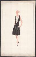 Jelzés nélkül: Art deco divatterv, 1920-as/1930-as évek. Ceruza, akvarell, papír, lap széle kissé foltos, 31,5x19 cm