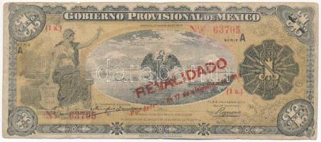 Mexikó / Gobiernói Ideiglenes Kormány / Mexikóváros 1914. 1P piros REVALIDADO felülbélyegzéssel T:III,III- kis szakadás Mexico / Gobierno Provisional de México / Mexico City 1914. 1 Peso with red REVALIDADO overprint C:F,VG small tears Krause P#S701