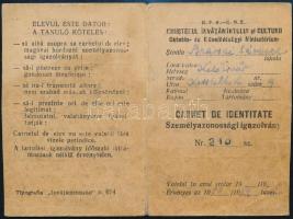 1958 Magyar-román kétnyelvű arcképes igazolvány tanuló részére