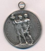 Sződy Szilárd (1878-1939) 1939. "Magyar Főiskolai Sportegyesületek Egyesülése 1907 / Bajnoki Érem Labdarúgás I. 1939" Ag díjérem füllel, "LE" gyártói jelzéssel (30,15g/0.800/40mm) T:1-,2