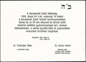 1994 Meghívó a kecskeméti elhurcolt zsidóság emlékünnepélyére