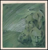 Jelzés nélkül: Art deco fejek és alakok, 1925-35 körül. Ceruza, papír, kartonra kasírozva. 10,5x10 cm