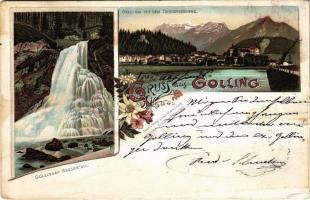 1898 (Vorläufer) Golling an der Salzach, mit dem Tennengebirge, Gollinger Wasserfall / mountains, waterfall. Druck u. Verlag v. Louis Glaser Art Nouveau, floral, litho (EK)