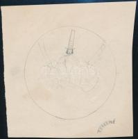 Thomé csokoládé kétoldalas reklámterv, ceruza, papír. Jelzés nélkül. Foltos. d: 8,5 cm